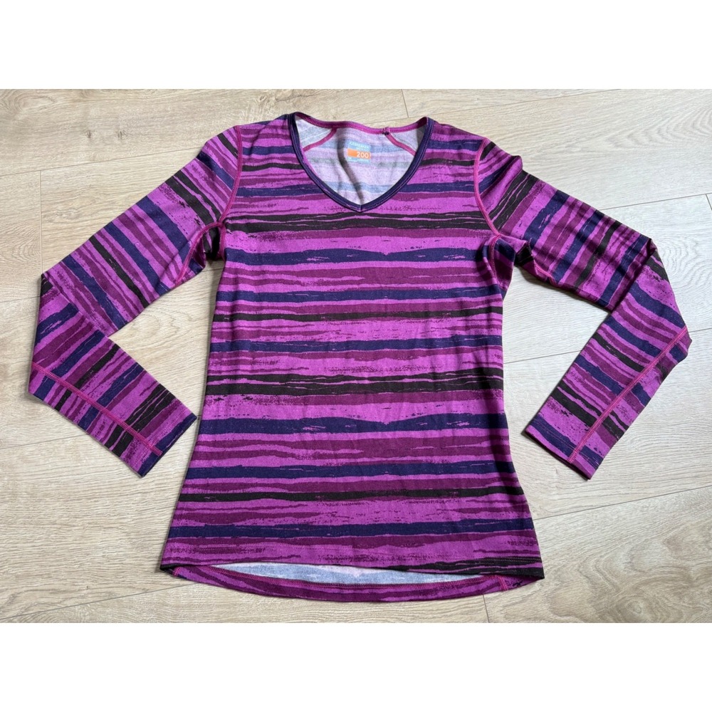 EUC Womens Icebreaker Merino 200 wool purple long sleeve v neck top size M